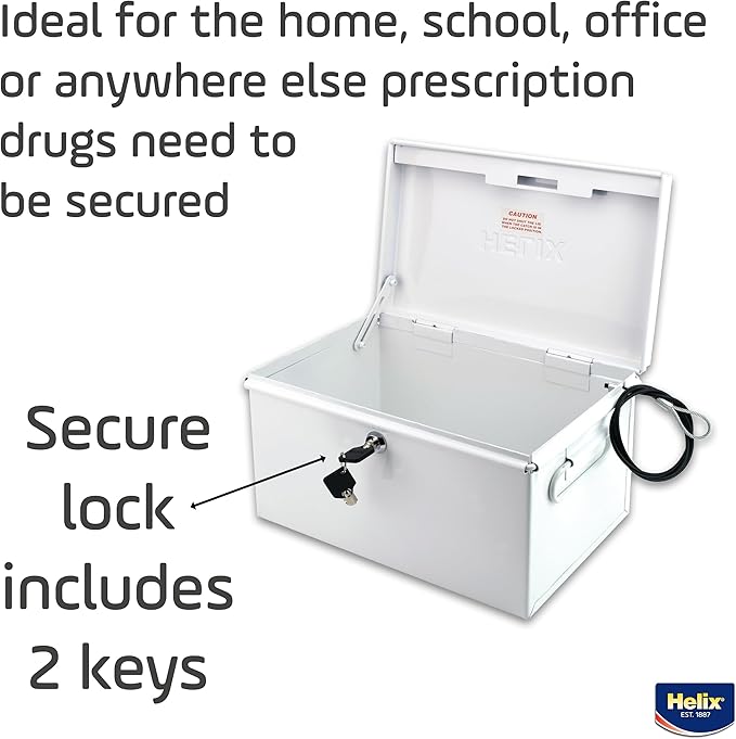Helix - All-Metal Lockable Drugs Security Chest 12.5" x 7.25" x 8" - Ideal for Schools, Nursing Homes, Camps - Securing Valuables - Rugged Security - Durable Steel Construction, Spacious Interior
