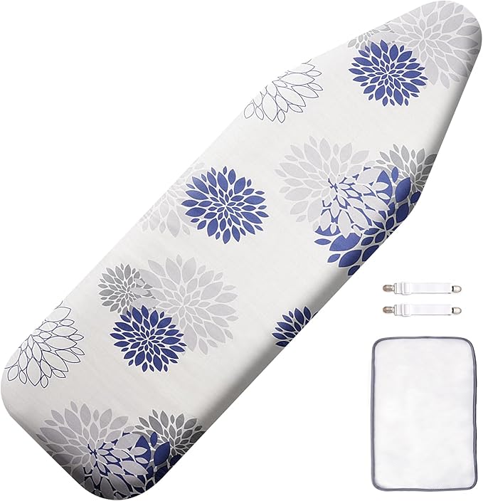 SheeChung Ironing Board Cover and Pad 18“x49”,Thick Scorch Resistant Padding,Heavy Duty Ironing Cover Fits Extra Wide Boards,Elastic Edge & Adjustable Fastener,Silicone Coating,Dahlia