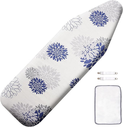 SheeChung Ironing Board Cover and Pad 15" x 49",Iron Board Cover with Elastic Edge & Adjustable Fastener,Cotton Covers Resist Scorching and Staining Extra Thick Padding,Silicone Coating,Dahlia