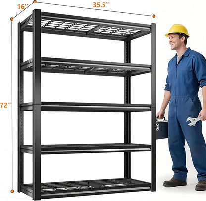 Heavy Duty Storage Shelves, 2800 lbs Metal Shelving Rack, 16"x35.5"x72" Garage Storage Shelf, Estantes de Almacenamiento, Black Basement Shelving Unit, Adjustable Garage Rack