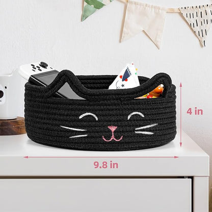 ZLG Black Cat Storage Bin Basket Toy S, Shallow Bin Basket for Table Organize, Bathroom Towel Basket, Empty Gift Bin 9.8 x 4 inches