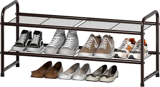 SUFAUY 2 Tier Shoe Rack, Closet Metal Shoe Rack Organizer Heavy Duty, Stackable, Bronze