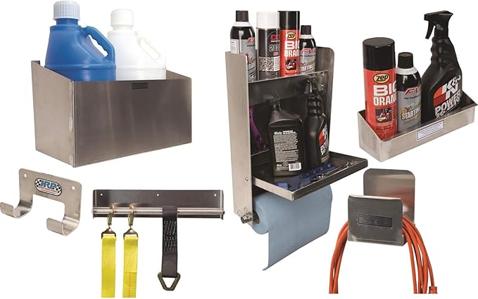 Speedway Motors Deluxe Junior Trailer and Garage Organizer Kit, All Aluminum Storage System with Strap Rack, Cord Holder, Spray Can Shelf, Fuel Jug Rack and Door Cabinet