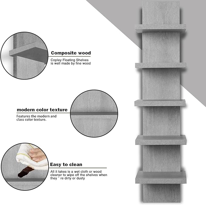 5 Tier Wall Shelves, Vertical Column Shelf Floating Storage Home Decor Organizer Tall Tower Design Utility Shelving Bedroom Living Room