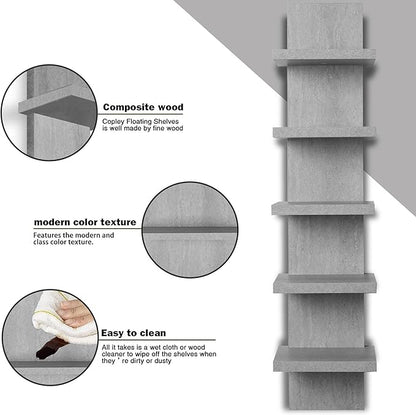 5 Tier Wall Shelves, Vertical Column Shelf Floating Storage Home Decor Organizer Tall Tower Design Utility Shelving Bedroom Living Room