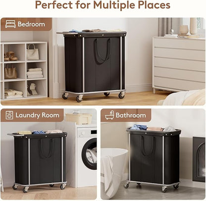 Lifewit 200L Large Laundry Basket with Wheels, Tall 3 Section Laundry Hamper Organizer, Rolling Laundry Cart with Steel Frame & Removable Bag for Luandry Room Bathroom Bedroom, Black