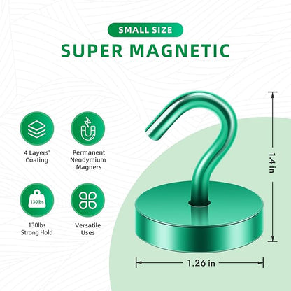Neosmuk Magnetic Hooks, Cruise Ship Essentials, 130lb+ Heavy Duty Magnetic Hooks for Cruise Cabins, Refrigerator, Grill, Hanging, and Travel | Extra Strong Must-Haves Magnet Hook,Green