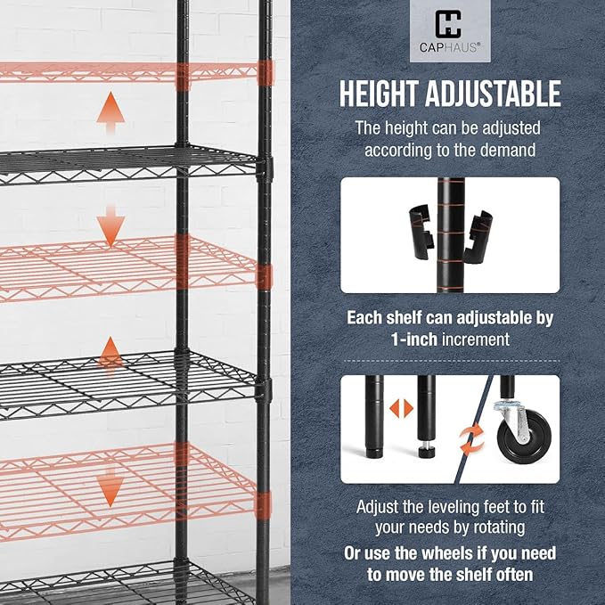 CAPHAUS NSF Commercial Grade Heavy Duty Wire Shelving w/Wheels, Leveling Feet & Liners, Storage Metal Shelf, Garage Shelving Storage, Utility Wire Rack Storage Shelves, 48 x 18 x 76 6-Tier No Liner
