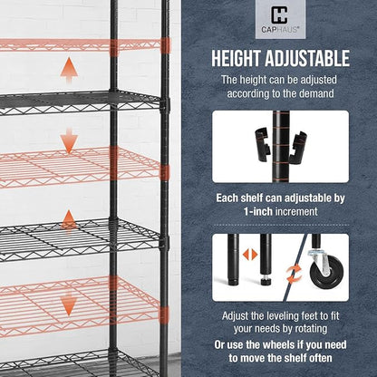 CAPHAUS NSF Commercial Grade Heavy Duty Wire Shelving w/Wheels, Leveling Feet & Liners, Storage Metal Shelf, Garage Shelving Storage, Utility Wire Rack Storage Shelves, 48 x 18 x 76 6-Tier No Liner