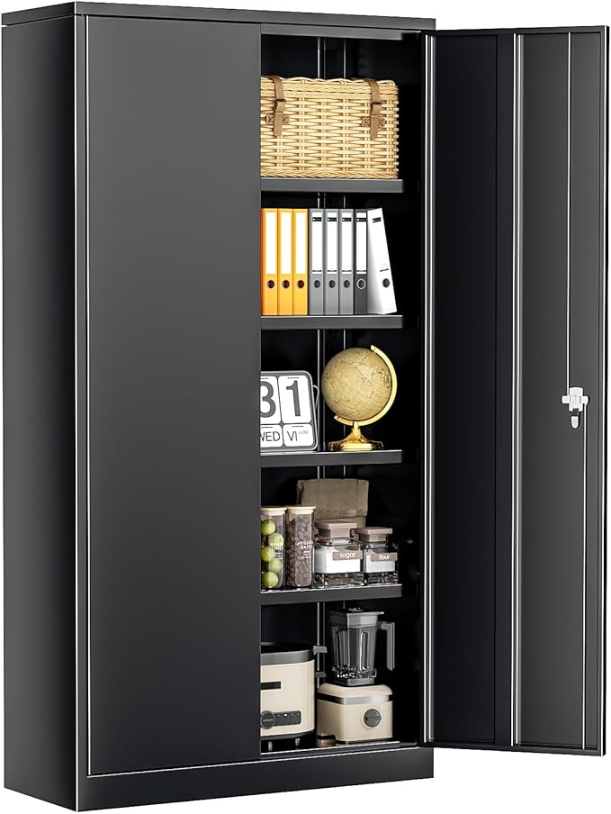 INTERGREAT Metal Storage Cabinet, 72” Storage Cabinet with 2 Doors and 4 Adjustable Shelves for Office, Home, Garage, Pantry (Assembly Required, 18”D, Black)