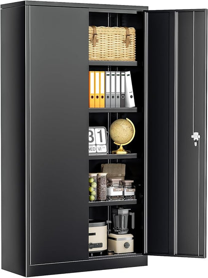 INTERGREAT Metal Storage Cabinet, 72” Storage Cabinet with 2 Doors and 4 Adjustable Shelves for Office, Home, Garage, Pantry (Assembly Required, 18”D, Black)