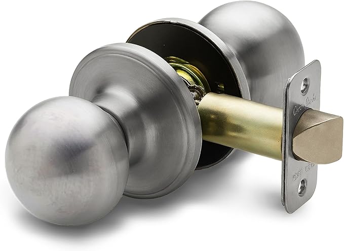 Copper Creek Passage Interior Door Knob – ANSI Grade-3 Certified, Modern Heavy Duty Handle, Easy Install and Reversible for Bedroom, Bathroom & Closets – Satin Stainless (1 Pack)