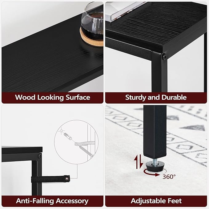 Console Table, 2 Pack Narrow Sofa Table, 43.3” Entrance Table with Power Station, Behind Couch Table, for Living Room, Hallway, Entryway, Foyer, Black CTBK112E01S2