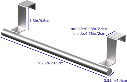 Over Cabinet Towel Bar 9", Kitchen Towel Rack Over Cabinet Door, Stainless Steel Cabinet Door Towel Holder, Dish Towel Holder for Cabinet Door, Silver, 2 Pack