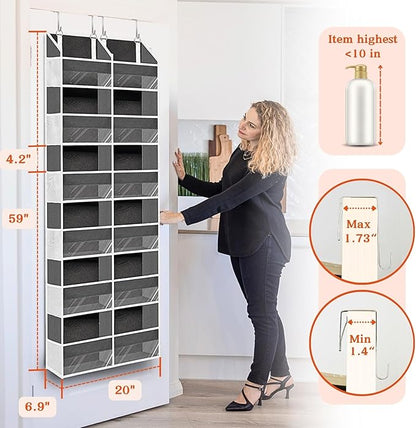 2 Pack Over The Door Organizer 6 Tiers, Extra Large Behind Door Storage of 12 Compartments, 80 lbs Weight Capacity Hanging Storage Organizer with Clear Window Kids Toys,Shoes (6 Tiers - Grey)