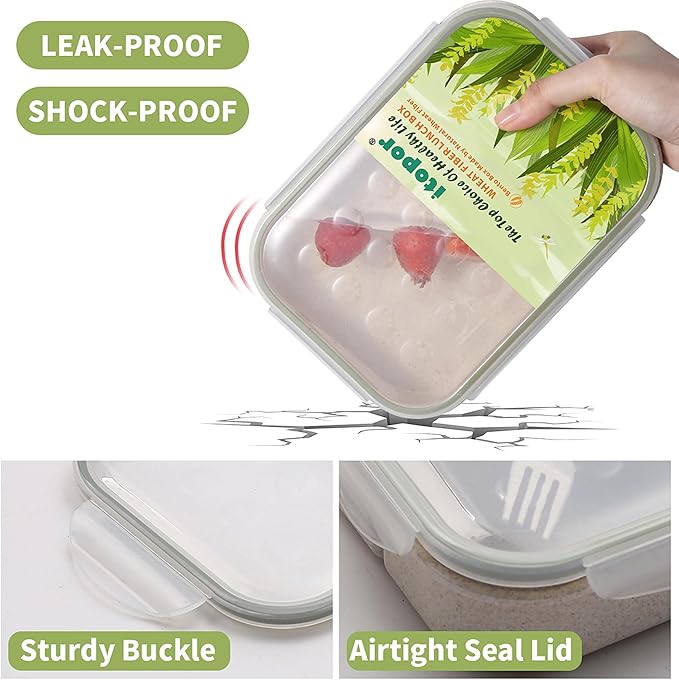 Wheat Straw Lunch Box, Leakproof 3-Compartment Bento Box for Kids & Adults, BPA-Free Lunch Containers, Microwave & Dishwasher Safe, 5.5 Cup (White)