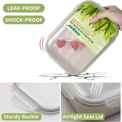 Wheat Straw Lunch Box, Leakproof 3-Compartment Bento Box for Kids & Adults, BPA-Free Lunch Containers, Microwave & Dishwasher Safe, 5.5 Cup (White)