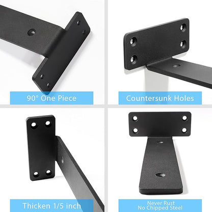 Shelf Brackets Floating Shlef Brackets 8-Inch 6-Packs, 1/5-Inch Thick Heavy Duty Shelving Brackets for Wood Shelves, 8" Hidden Black Metal L Bracket Shelf Bracket Supports with 160 Lbs Load Capacity