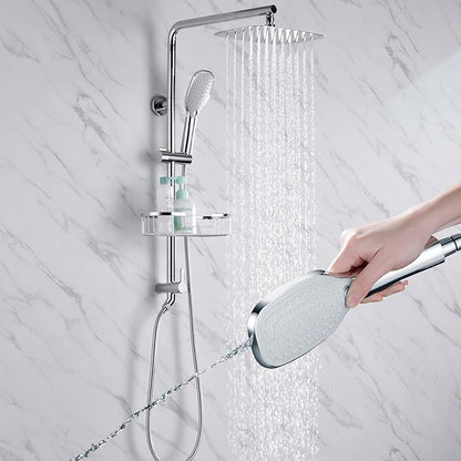 Rain Shower System with 304Stainless Steel Shelf, 12 Inch Rainfall Shower Head System with Handheld Spray, SonTiy Dual Shower Combo with Height Adjustable Holder, Brass Diverter, 1.8 GPM, Chrome