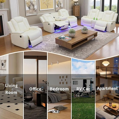 Power Recliner Loveseat Recliner Sofa, Living Room Furniture Sets with LED, Soft Leather Reclining Loveseat with Cup Holders,Hidden Storage,Double Seat Recliner Couch for Living Room,Office