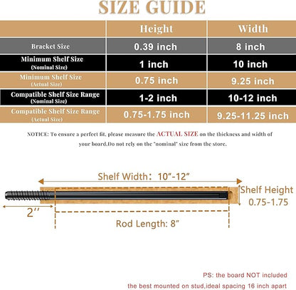 4pcs Heavy Duty Floating Shelf Brackets for 3/4" to 1.75" Boards, Invisible Blind Shelf Support Kit with CNC Drilling Jig, Double-Threaded Rods for DIY Custom Floating Shelves, 125lbs (8 inch-4pcs)