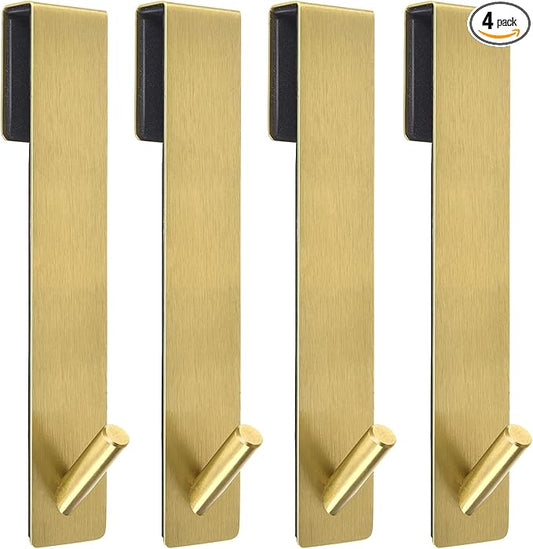 Shower Door Hooks (4 Pcs), 304 Stainless Steel, 7.5x1.18in, Gold, Frameless Glass Door Towel Storage, Lightweight, Heavy Duty, Rust Resistant, Removable, Non Slip