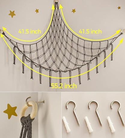 Stuffed Animals Hammock Net Corner-Hanging Stuff Animal Toy Storage Organizer for Plush Plushie Room Bedroom Nursery Decor Toy Storage Organization