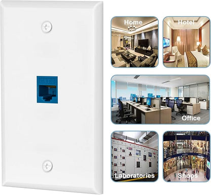 4 Pairs Ethernet Wall Plate Cat6 1 Port Keystone Jack Wall Plate with RJ45 Coupler Outlet Connector and Single Gang Low Voltage Mounting Bracket