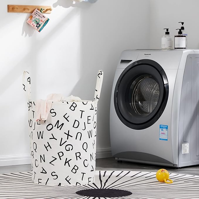 Large Storage Basket for Girls and Boys, Collapsible Laundry Hamper with Long Handles, Toy Bins for Nursery, Kids Room Décor
