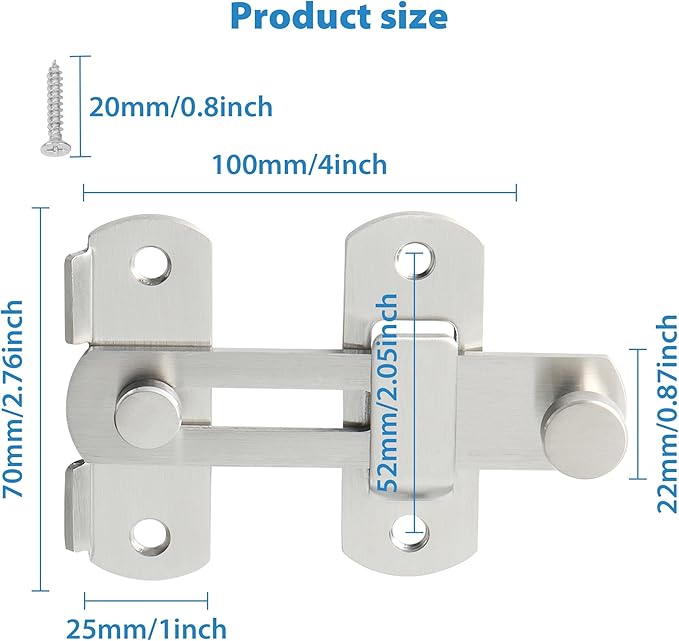 Alise 2Pcs 4 inch Flip Latch Gate Latches, Safety Door Lock for Barn Wood Fence Sliding French Doors,Heavy Duty SUS304 Stainless Steel Gate Hardware Brushed Nickel MS9500LS-2P