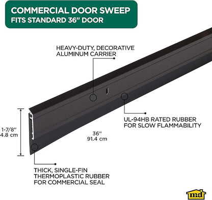 M-D Building Products 68254 All Season Aluminum Door Sweep for Bottom of Door, Heavy Duty Rubber Seal, Exterior & Interior Weather Stripping Bottom Door Seal, Commercial & Residential, (Bronze, 36in)