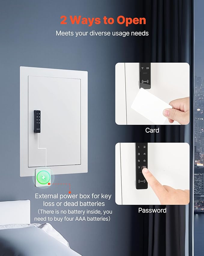 VEVOR 22" High Wall Safe, 3-Tier Hidden Wall Safe with Password, Key & Turning Knob, Q235 Cold-Rolled Steel In-Wall Box with Adjustable Shelves & Mounting Holes for Money, Jewelry, Passport, White
