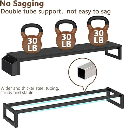 LAND·VOI Dual Monitor Stand Riser,41.5'' Long Monitor Stand for 2 Monitors, Wood and Steel Computer Monitor Stand, Desktop Oraganizer with Pen Holder, Monitor Riser for Desk Computer,Laptop,TV, Black