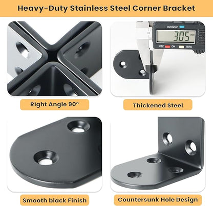 Alise 4Pcs Shelf Brackets Black, Stainless Steel Floating Shelf Brackets Corner Brackets, L Brackets for Shelves, 90 Degree Angle Bracket, Heavy Duty Shelf Brackets for Wood Furniture (1.97X1.97 in)