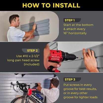 Heavy Duty 3x4 PVC Garage Slatwall Storage System (with Endcaps & Screws) - Modular Slat Wall Paneling for Garage Wall Organizer - Interlocking Slatwall Panels for Home & Commercial Use (White)