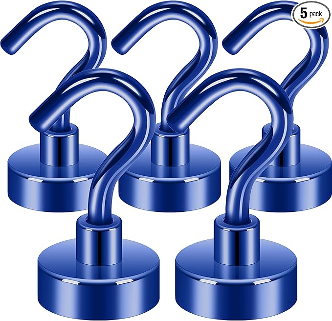 Neosmuk Magnetic Hooks, Cruise Ship Essentials, 30lb+ Heavy Duty Magnetic Hooks for Cruise Cabins, Refrigerator, Grill, Hanging, and Travel | Extra Strong Must-Haves Magnet Hook,Navyblue,5 Pack