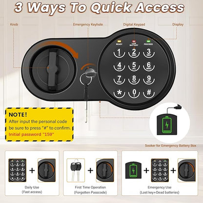 1.2 Cu Ft Home Safe, Small Safe Box with Fireproof Waterproof Bags, Programmable Keypad and Removable Shelf, Security Digital Home Safe for Home Money Firearm Medicines Valuables