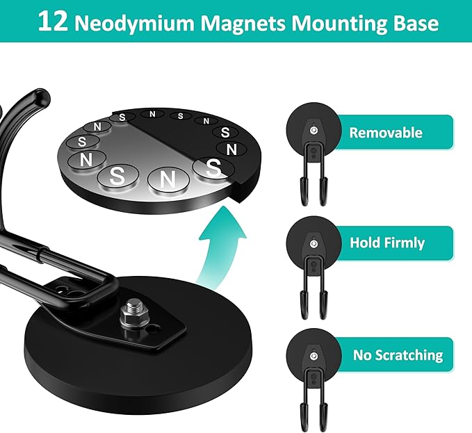 ENUODA Strong Magnetic Hooks Heavy Duty Magnetic Garage Hook, Large Magnet Hooks for Hanging Garden Tool, Broom, Shovel, Hose, Extension Cord, Container, Tool Chest, Shed, Storage & Organization, 2PCS