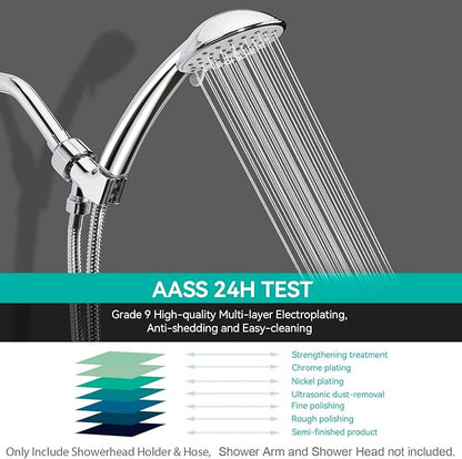 Adjustable Handheld Shower Head Holder and Hose- Premium ABS Bracket- 360 Degree Rotatable Brass Ball：Arm Mount and Hose Connector- Easy Install and Replacement Parts(Chrome Holder and Hose)