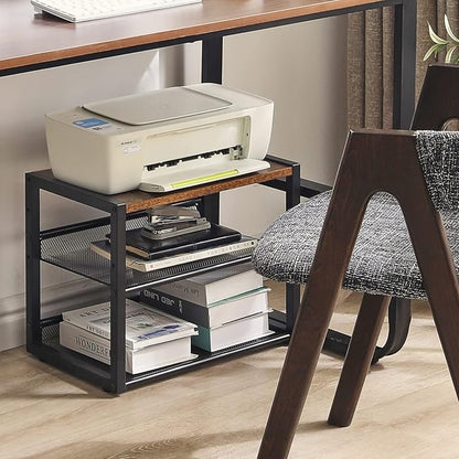 YMYNY Desktop Printer Stand, 3 Tiers Desk Organizer with Adjustable Storage Shelves, Multi-Purpose Printer Shelf for Home Office, Fax Machine, Scanner, Files, Books, Rustic Brown, UHPT001H