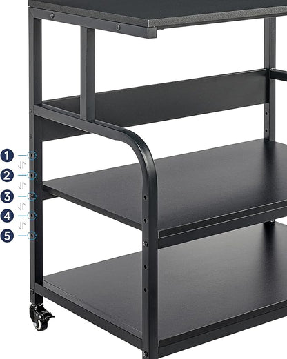 32.3" x 18.9" Extra Large Printer Stand Table with Adjustable Storage Shelf, 3 Tier Rolling Printer Cart with Industrial Wheels for Home Office, Black