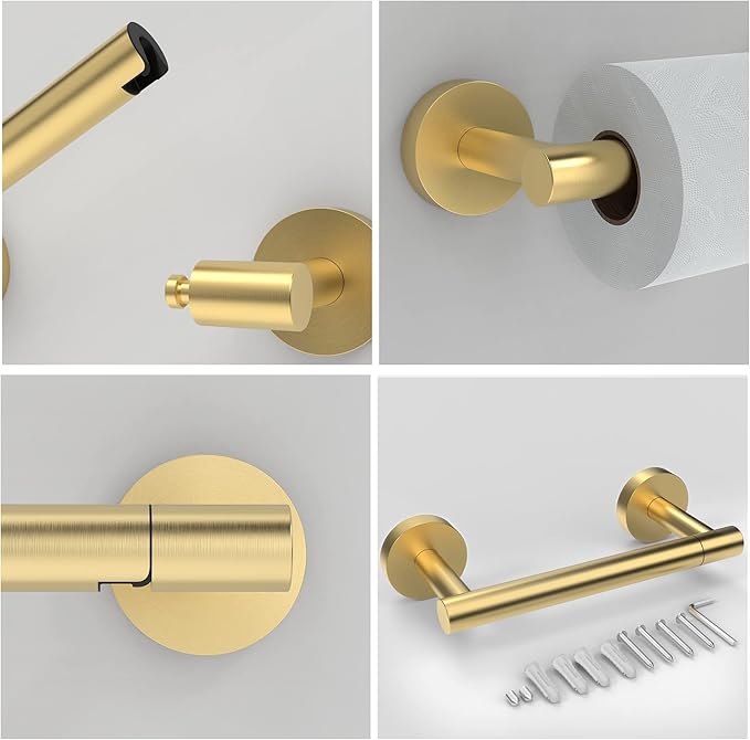 Gold 2 Pack Toilet Paper Holder SUS304 Stainless Steel Double Post Pivoting Toilet Paper Roll Holder Wall Mounted Toilet Tissue Holder for Commercial Bathroom RV