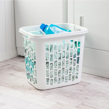 Sterilite Ultra Easy Carry Plastic Dirty Clothes Laundry Basket Hamper with Integrated Handles and Ventilation Holes, White (12 Pack)