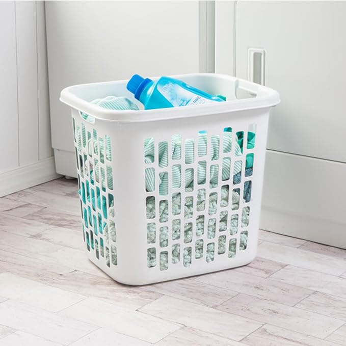 Sterilite Ultra Easy Carry Plastic Dirty Clothes Laundry Basket Hamper with Integrated Handles and Ventilation Holes, White (16 Pack)