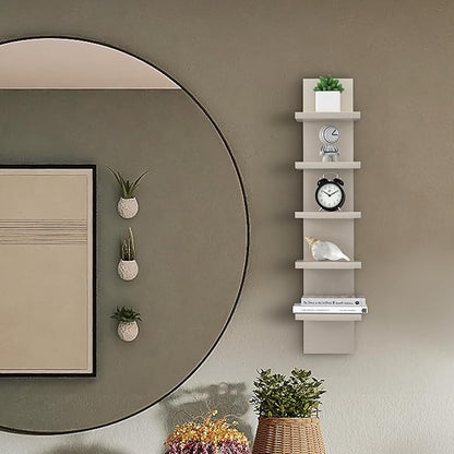 5 Tier Wall Shelves Mourning Gray, Vertical Column Shelf Floating Storage Home Decor Organizer Tall Tower Design Utility Shelving Bedroom Living Room