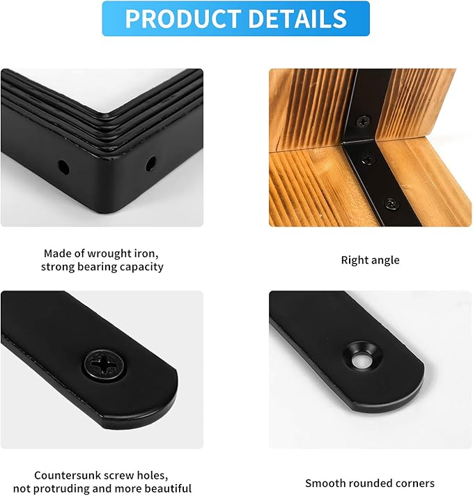 Shelf Brackets Corner Brace Black Steel L Brackets for Shelves Decorative Wall Mount Joint Angle Brackets for Shelf with Screws (3 x 3 Inch-16 Pack)