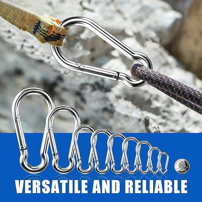 Small Carabiner Clip Hooks, 10pcs 1.57 inch Carabiners Heavy Duty, 304 Stainless Steel Spring Snap Hook Fits Camping Hiking, Metal Clips for Rope Chain Keychain Keys Rings
