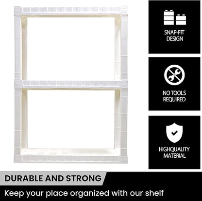 Oskar Heavy Duty Plastic Storage Shelves- for Garage, Kitchen, Bathroom Basement Kids Room, Stackable 3-Tier White, Organizer Rack for Books Shoes, Toys, Pantry, Cleaning and Closet Organization