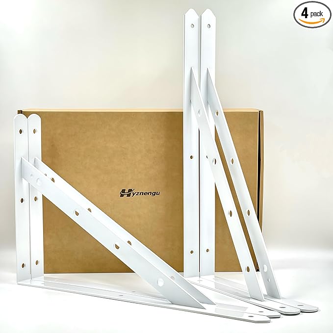 Shelf Brackets Heavy Duty, 4 Pack White 20 inch Floating Shelf Bracket, Max Load 300 lbs of Metal Triangle Decorative Shelf Support Brackets for Wall Mount
