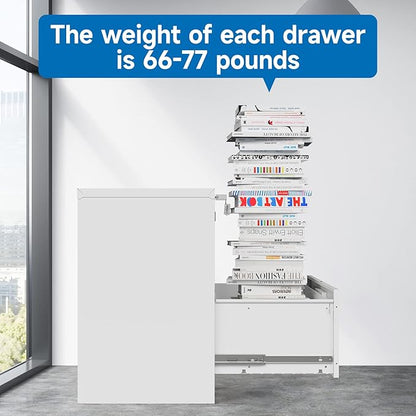 2 Drawer Lateral File Cabinet Metal Filing Storage Cabinet with Lock Office Home Steel File Cabinet for A4 Legal/Letter Size File Cabinet Locked,Assembly Required (2 Drawer, White)